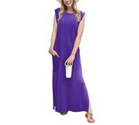 GRECERELLE Summer Maxi Dress Wedding Guest Maternity Party Casual Shirt Elegant Sleeveless Dresses for Ladies with Split and Pockets (Dark Purple,XL)