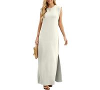 GRECERELLE Summer Maxi Dress Wedding Guest Maternity Party Casual Shirt Elegant Sleeveless Dresses for Ladies with Split and Pockets (Off White,XXL)