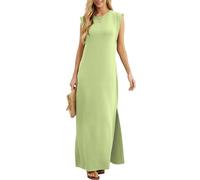 GRECERELLE Summer Maxi Dress Wedding Guest Maternity Party Casual Shirt Elegant Sleeveless Dresses for Ladies with Split and Pockets (Avocado Green,M)