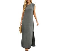 GRECERELLE Summer Maxi Dress Wedding Guest Maternity Party Casual Shirt Elegant Sleeveless Dresses for Ladies with Split and Pockets (Heather Grey,S)