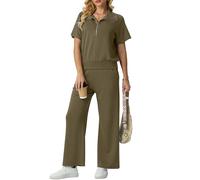 GRECERELLE Tracksuit Womens Full Set Summer Activewear Two Piece Outfits Lounge Wear Sets for Women Short Sleeve Half Zip Casual Pullover Tops and Jogging Bottoms with Pockets (Army Green, XXL)