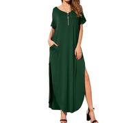 GRECERELLE Women Maxi Long Dress Summer Casual Beach Boho Short Sleeve V Neck Maxi Dresses with Pocket (Dark Green, XXL)