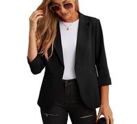 GRECERELLE Women's Blazer Suit Elegant 3/4 Sleeve Jackets Business Casual Work Office Blazer Jacket Suiting & Blazers Cardigans with Pockets Button for Ladies (Black, 12)