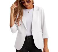 GRECERELLE Womens Blazers Casual 3/4 Sleeves Jackets Suiting & Blazers Notched Lapel Solid Elegant Coat Work Office Formal Top Outerwear with Pockets Buttons for Women UK (A04 White, 18)