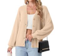GRECERELLE Women's Cardigan Fluffy Knit V-Neck Fuzzy Button Down Jumper | Soft Fluffy Texture | Relaxed Fit | Classic V-Neck & Buttons | 100% Cosy Polyester | Ideal for Layering