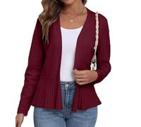 GRECERELLE Womens Cardigan Lightweight Spring Summer Knitted Open Front Cropped Cardigan Ladies Draped Casual Cardigans (Wine Red, M)