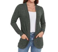 GRECERELLE Womens Cardigan Spring Summer Long Sleeve Lightweight Ribbed Cardigans with Pockets (Army Green, XL)