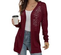 GRECERELLE Women's Cardigan Summer Lightweight Long Elegant Cardigan Casual Jacket Thin Knitted Coat Open Front Boho Cover Up for Beach, Pool, Holiday and Party, L05 Wine Red Burgundy, XL