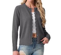 GRECERELLE Women's Cardigans Knit Crew Neck Lightweight Cardigan | Long Sleeve Cardigan Sweater Ladies Button Down Scalloped Shrugs Jumper for Dress Summer Evening Wedding