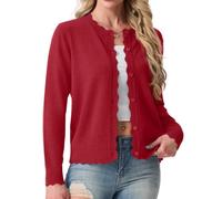 GRECERELLE Women's Cardigans Knit Crew Neck Lightweight Cardigan | Long Sleeve Cardigan Sweater Ladies Button Down Scalloped Shrugs Jumper for Dress Summer Evening Wedding