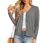 GRECERELLE Women's Cardigans Knit Long Sleeve V Neck Button Down Lightweight Ladies Scalloped Shrugs Jumper Cardigan for Dress Summer Evening Wedding