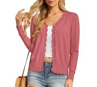 GRECERELLE Women's Cardigans Knit Long Sleeve V Neck Button Down Lightweight Ladies Scalloped Shrugs Jumper Cardigan for Dress Summer Evening Wedding