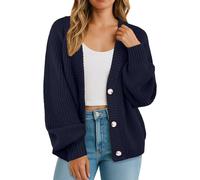 GRECERELLE Women's Cardigans Soft Long Sleeves Jumpers Ladies Knit V Neck Oversized Sweater Loose Chunky Cardigan with Buttons for Women UK,Autumn,Winter, Spring (Navy Blue, L)