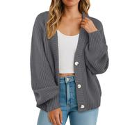 GRECERELLE Women's Cardigans Soft Long Sleeves Jumpers Ladies Knit V Neck Oversized Sweater Loose Chunky Cardigan with Buttons for Women UK,Autumn,Winter, Spring (Gray, XL)