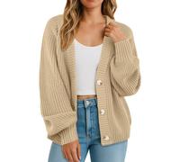 GRECERELLE Women's Cardigans Soft Long Sleeves Jumpers Ladies Knit V Neck Oversized Sweater Loose Chunky Cardigan with Buttons for Women UK,Autumn,Winter, Spring (Apricot, XL)
