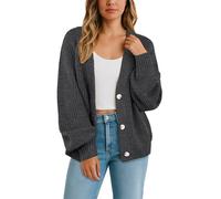 GRECERELLE Women's Cardigans Soft Long Sleeves Jumpers Ladies Knit V Neck Oversized Sweater Loose Chunky Cardigan with Buttons for Women UK,Autumn,Winter, Spring (Dark Gray, M)