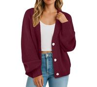 GRECERELLE Women's Cardigans Soft Long Sleeves Jumpers Ladies Knit V Neck Oversized Sweater Loose Chunky Cardigan with Buttons for Women UK,Autumn,Winter, Spring (Burgundy, L)