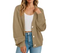GRECERELLE Women's Cardigans Soft Long Sleeves Jumpers Ladies Knit V Neck Oversized Sweater Loose Chunky Cardigan with Buttons for Women UK,Autumn,Winter, Spring (Khaki, L)