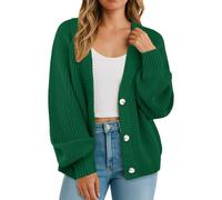 GRECERELLE Women's Cardigans Soft Long Sleeves Jumpers Ladies Knit V Neck Oversized Sweater Loose Chunky Cardigan with Buttons for Women UK,Autumn,Winter, Spring (Dark Green, XL)