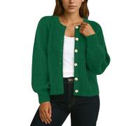 GRECERELLE Women's Cardigans Soft Long Sleeves Oversized Jumpers Ladies Loose Chunky Cardigan Crew Neck Knit Sweater with Buttons for Women UK,Autumn,Winter, Spring (Dark Green, L)