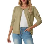 GRECERELLE Women's Cardigans, Womens Summer Soft Lightweight Crew Neck Long Sleeve Ladies Cardigan Solid Knit Jumper Casual Button Down Sweaters for Women UK，Summer Nights and Dating (Khaki, XL)