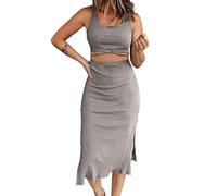 GRECERELLE Womens Co ord Sets Two Pieces Short Skirt Suits Square Neck Vest Lounge Wear Sets for Women UK (M, Grey)