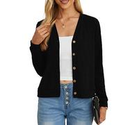 GRECERELLE Women's Crop Cardigan Summer Long Sleeve V-Neck Button Down Knit Lightweight Outerwear Shrug Shawl Bolero Cardigans for Ladies (Black, L)
