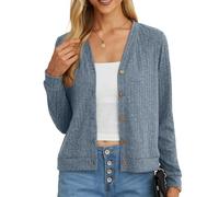 GRECERELLE Womens Crop Cardigan Summer Long Sleeve V-Neck Button Down Knit Lightweight Outerwear Shrug Shawl Bolero Cardigans for Ladies (Light Blue, L)