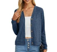 GRECERELLE Womens Crop Cardigan Summer Long Sleeve V-Neck Button Down Knit Lightweight Outerwear Shrug Shawl Bolero Cardigans for Ladies (Blue, S)