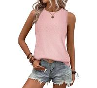 GRECERELLE Women's Elegant Lace-Printed Sleeveless Tank Top - Stylish Round Neck Casual Summer Top for Everyday Wear (Pink, M)