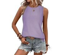 GRECERELLE Women's Elegant Lace-Printed Sleeveless Tank Top - Stylish Round Neck Casual Summer Top for Everyday Wear (Purple, XXL)