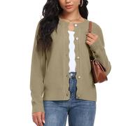 GRECERELLE Womens Frenchy Cardigan Casual Lightweight Button Down Long Sleeve Knit Jumper Ladies Cardigans (Khaki,S)