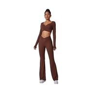 GRECERELLE Womens High Waisted Leggings Naked Feeling Soft Stretchy Tummy Scrunch Butt Workout Gym Yoga Pants Slim Tights (Van Dyck Brown, L)