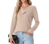 GRECERELLE Womens Jumpers Lightweight Long Sleeve Tops | Knit Jumper with Chic Crossed V-Neck, Soft, Stretchy, And Breathable Feel For Autumn, Winter Tops, Or Office Wear