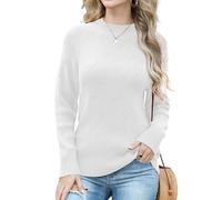 GRECERELLE Women's Jumpers Long Sleeve Casual Crew Funnel Neck Pullover Tops Ladies Knit Jumpers (White, L)