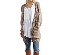 GRECERELLE Women's Long Cardigans Chunky Knit Boyfriend Jumpers Cardigan with Pockets Ladies Loose Long Sleeve Knitwear Oversized Sweater Cardigan for Autumn Winter Spring (Khaki, L)