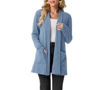 GRECERELLE Womens Long Cardigans Open Front Lightweight Elegant Casual Cardigan Ladies Shawl Neck Jumpers for Women UK with Pockets, Fall, Winter, Spring (Denim Blue, XL)
