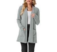 GRECERELLE Womens Long Cardigans Open Front Lightweight Elegant Casual Cardigan Ladies Shawl Neck Jumpers for Women UK with Pockets, Fall, Winter, Spring (Dusty Blue, XL)