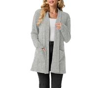 GRECERELLE Womens Long Cardigans Open Front Lightweight Elegant Casual Cardigan Ladies Shawl Neck Jumpers for Women UK with Pockets, Fall, Winter, Spring (Light Gray, M)