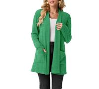 GRECERELLE Womens Long Cardigans Open Front Lightweight Elegant Casual Cardigan Ladies Shawl Neck Jumpers for Women UK with Pockets, Fall, Winter, Spring (Green, L)