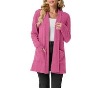 GRECERELLE Womens Long Cardigans Open Front Lightweight Elegant Casual Cardigan Ladies Shawl Neck Jumpers for Women UK with Pockets, Fall, Winter, Spring (Rose Red, XXL)