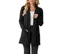 GRECERELLE Womens Long Cardigans Open Front Lightweight Elegant Casual Cardigan Ladies Shawl Neck Jumpers for Women UK with Pockets, Fall, Winter, Spring (Black, XXL)