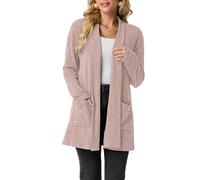 GRECERELLE Womens Long Cardigans Open Front Lightweight Elegant Casual Cardigan Ladies Shawl Neck Jumpers for Women UK with Pockets, Fall, Winter, Spring (Dusty Pink, XXL)