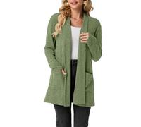 GRECERELLE Womens Long Cardigans Open Front Lightweight Elegant Casual Cardigan Ladies Shawl Neck Jumpers for Women UK with Pockets, Fall, Winter, Spring (Moss Green, L)