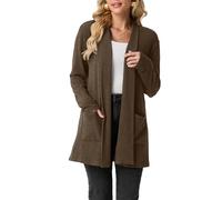 GRECERELLE Womens Long Cardigans Open Front Lightweight Elegant Casual Cardigan Ladies Shawl Neck Jumpers for Women UK with Pockets, Fall, Winter, Spring
