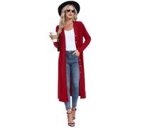 GRECERELLE Womens Long Cardigans Plus Size Long Sleeve Cardigan Ladies Lightweight Outwear Casual Coat with Pockets, Buttons for Women UK (Red, M)