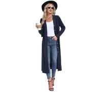 GRECERELLE Womens Long Cardigans Plus Size Long Sleeve Cardigan Ladies Lightweight Outwear Casual Coat with Pockets, Buttons for Women UK (Navy Blue, S)