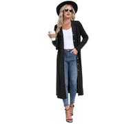 GRECERELLE Womens Long Cardigans Plus Size Long Sleeve Cardigan Ladies Lightweight Outwear Casual Coat with Pockets, Buttons for Women UK (Black, L)