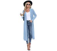 GRECERELLE Womens Long Cardigans Plus Size Long Sleeve Cardigan Ladies Lightweight Outwear Casual Coat with Pockets, Buttons for Women UK (Denim Blue, M)