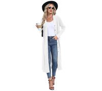 GRECERELLE Womens Long Cardigans Plus Size Long Sleeve Cardigan Ladies Lightweight Outwear Casual Coat with Pockets, Buttons for Women UK (White, L)